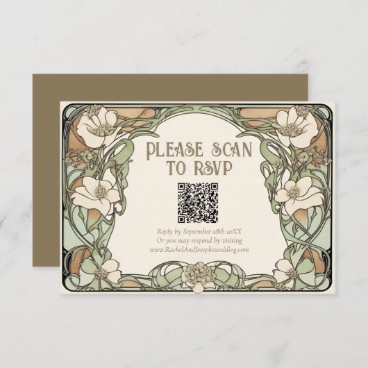 アールヌーボークラシックフローラ結婚の応答カード 出欠カード (正面/裏面)