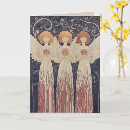 アールヌーボークリスマスエンジェルズグリーティングカード カード (黄色い花)