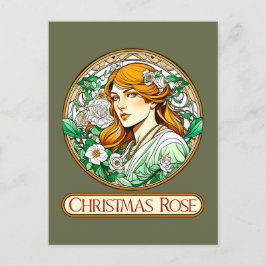 アールヌーボークリスマスバラ女性 ポストカード