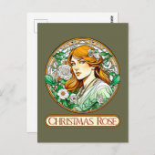 アールヌーボークリスマスバラ女性 ポストカード (正面/裏面)