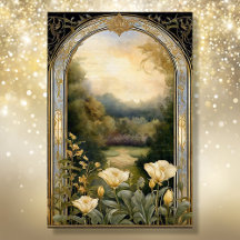 アールヌーボークリームフローラブルーn金ゴールドエフェメラ2A