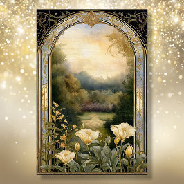 アールヌーボークリームフローラブルーn金ゴールドエフェメラ2A 薄葉紙