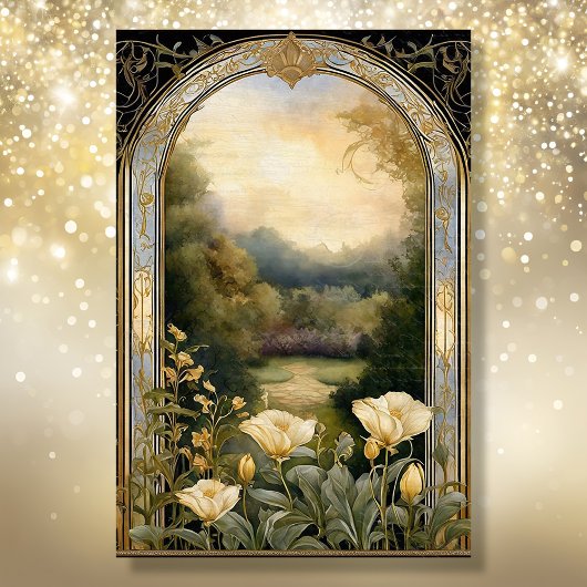 アールヌーボークリームフローラブルーn金ゴールドエフェメラ2A 薄葉紙