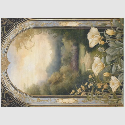 アールヌーボークリームフローラブルーn金ゴールドエフェメラ2A 薄葉紙 (正面)