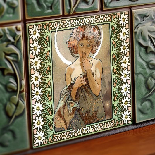 アールヌーボークレアドゥルネミュシャエーデルワイスフラワーズ タイル