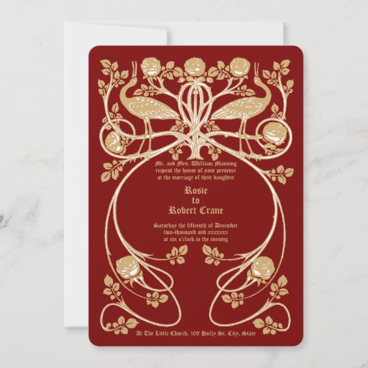 アールヌーボークレーンインバラブッシュ結婚式招待状 招待状 (正面)