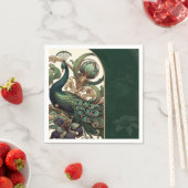 アールヌーボーグリーンエメラルドヴィンテージピーコッ結婚クス スタンダードカクテルナプキン (インサイチュ)