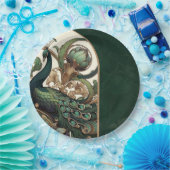 アールヌーボーグリーンエメラルドヴィンテージピーコッ結婚クス ペーパープレート (パーティー)