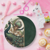 アールヌーボーグリーンエメラルドヴィンテージピーコッ結婚クス ペーパープレート (パーティー)