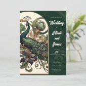 アールヌーボーグリーンエメラルドヴィンテージピーコッ結婚クス 招待状 (スタンド正面)