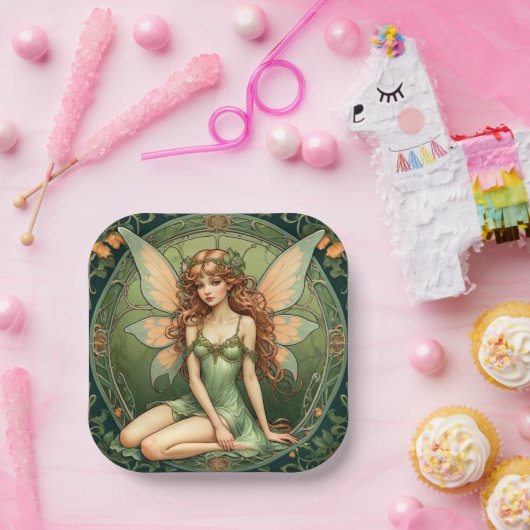 アールヌーボーグリーンフェアリー紙プレート ペーパープレート (パーティー)