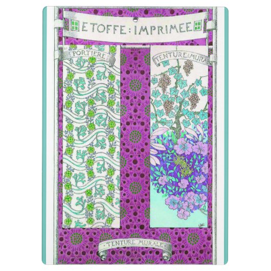 アールヌーボーグレープフィンフローラヴィンテージパープルティール（緑がかった色） クリップボード (裏面)