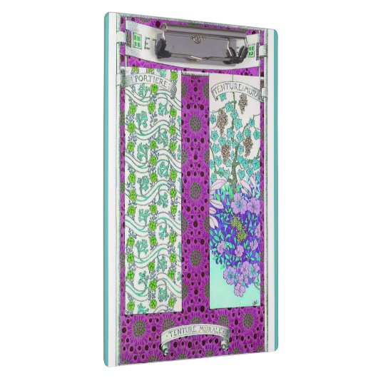 アールヌーボーグレープフィンフローラヴィンテージパープルティール（緑がかった色） クリップボード (右)