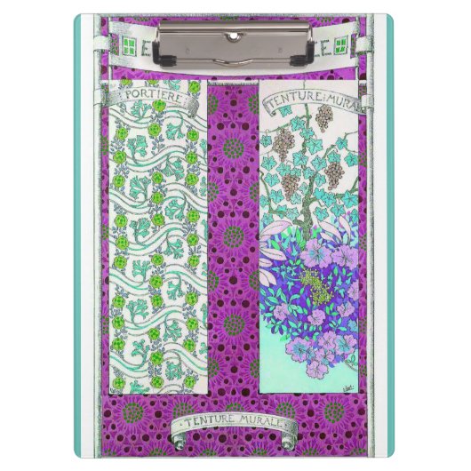 アールヌーボーグレープフィンフローラヴィンテージパープルティール(緑がかった色) クリップボード (正面)