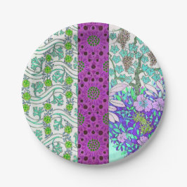アールヌーボーグレープフィンフローラヴィンテージパープルティール（緑がかった色） ペーパープレート