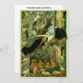 アールヌーボーコウノトリ赤ちゃんシャワーテンプレート 招待状 (正面/裏面)