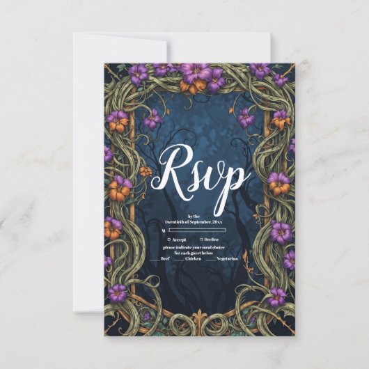 アールヌーボーゴシック結婚ハロウィーン 出欠カード (正面)