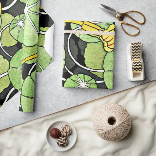 アールヌーボーゴールデンイエローナスタジウムパターン ラッピングペーパー (クラフト)