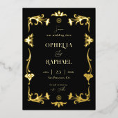 アールヌーボーゴールドフォイル結婚式の日付カードを保存 箔招待状 (正面)