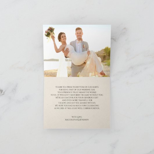 アールヌーボーサンセットオレンジ花の結婚式写真 サンキューカード (内部)