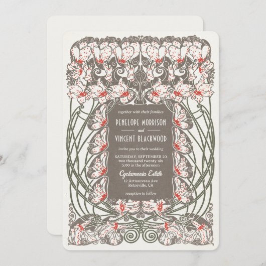 アールヌーボーシクラメンエレガンス結婚ズ 招待状 (正面/裏面)