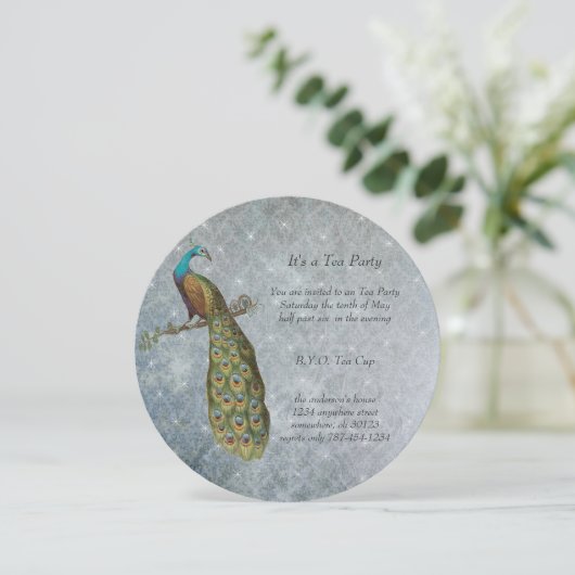 アールヌーボーシルバーメタリックピーコックティーパーティー 招待状 (スタンド正面)