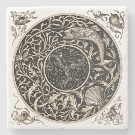 アールヌーボーシーシェル&フィッシュバイアントン・シーダー ストーンコースター (正面)