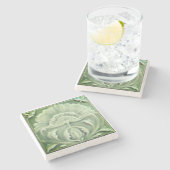 アールヌーボージャゲンストスティルフラワータイルデザイングリーン ストーンコースター (横)