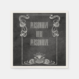 アールヌーボースエードエレガントルシルバーグレーロータス スタンダードカクテルナプキン