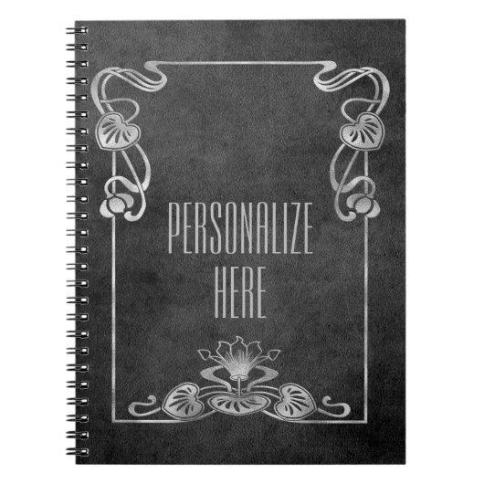 アールヌーボースエードエレガントルシルバーグレーロータス ノートブック (正面)