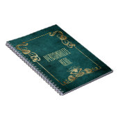 アールヌーボースエードエレガント金ゴールドグリーンロータス ノートブック (右側)