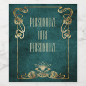 アールヌーボースエードエレガント金ゴールドグリーンロータス ワインラベル (シングルラベル)