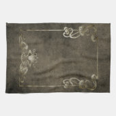 アールヌーボースエードエレガント金ゴールド褐蓮 キッチンタオル (横)