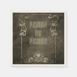 アールヌーボースエードエレガント金ゴールド褐蓮 スタンダードカクテルナプキン