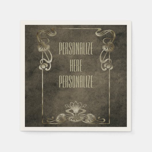アールヌーボースエードエレガント金ゴールド褐蓮 スタンダードカクテルナプキン (正面)
