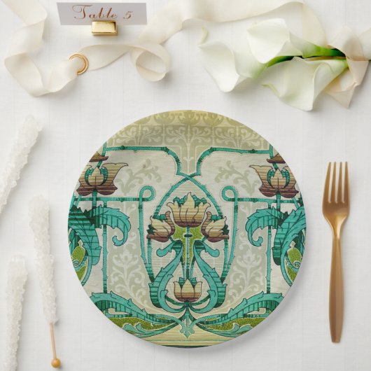 アールヌーボースタイルアカントゥスリーフブーケフラワーズ ペーパープレート (ウェディング)