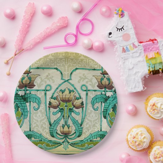 アールヌーボースタイルアカントゥスリーフブーケフラワーズ ペーパープレート (パーティー)