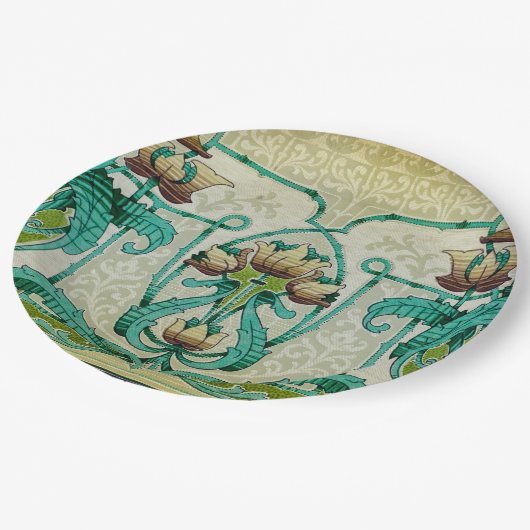 アールヌーボースタイルアカントゥスリーフブーケフラワーズ ペーパープレート (アングル)