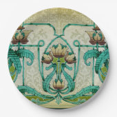 アールヌーボースタイルアカントゥスリーフブーケフラワーズ ペーパープレート (正面)