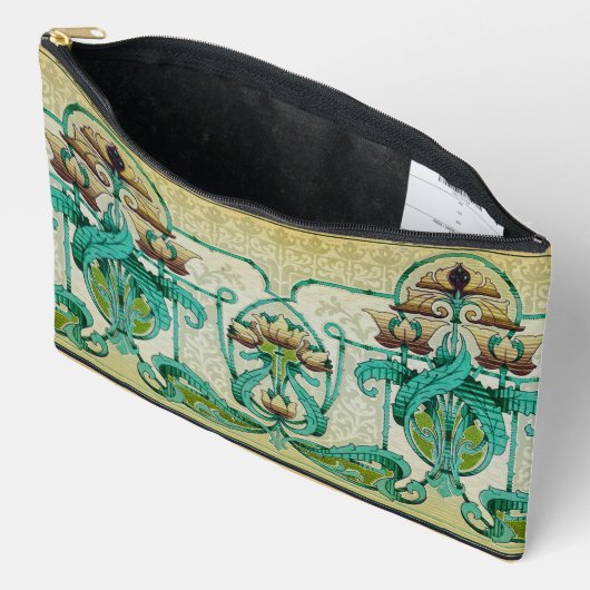 アールヌーボースタイルアカントスブーケフラワーメイクアップ アクセサリーポーチ (見開き)