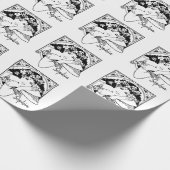 アールヌーボースタイルシャムロックガールアート白黒 ラッピングペーパー (角)