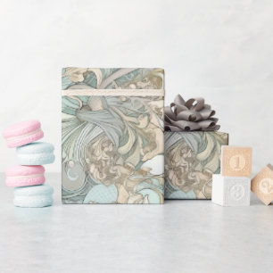 アールヌーボースタイルシーシェル反復パターン ラッピングペーパー