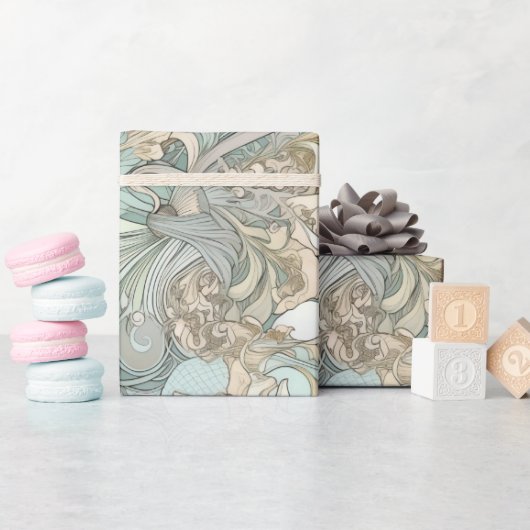 アールヌーボースタイルシーシェル反復パターン ラッピングペーパー (ベビーシャワー)