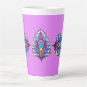 アールヌーボースタイルステンドグラス孔雀フェザー カフェラテマグ (正面)