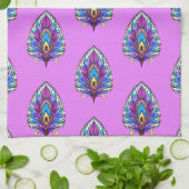 アールヌーボースタイルステンドグラス孔雀フェザー キッチンタオル (折り畳み)