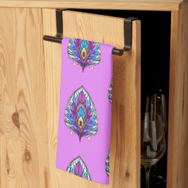 アールヌーボースタイルステンドグラス孔雀フェザー キッチンタオル