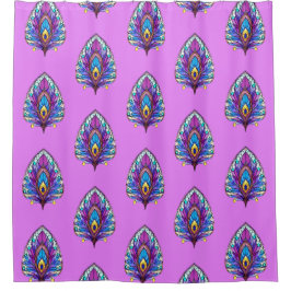 アールヌーボースタイルステンドグラス孔雀フェザー シャワーカーテン