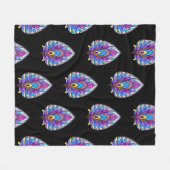 アールヌーボースタイルステンドグラス孔雀フェザー フリースブランケット (正面(横))