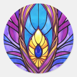アールヌーボースタイルステンドグラス孔雀フェザー ラウンドシール