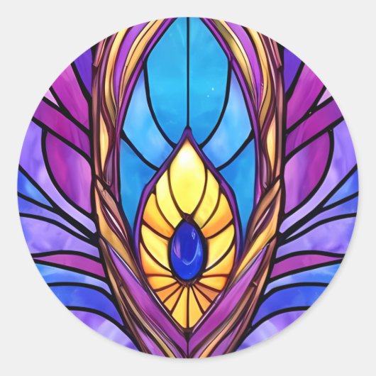 アールヌーボースタイルステンドグラス孔雀フェザー ラウンドシール (正面)
